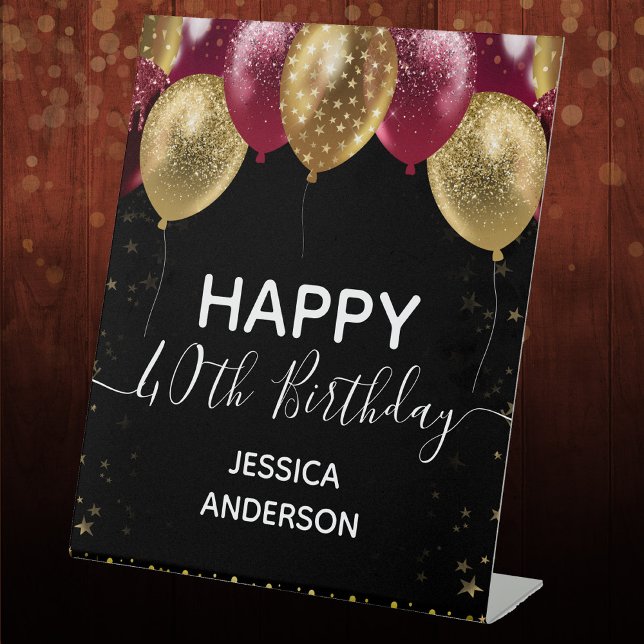 Burgundy Gold Happy Birthday Pedestal Sign Sockelschild (Von Creator hochgeladen)