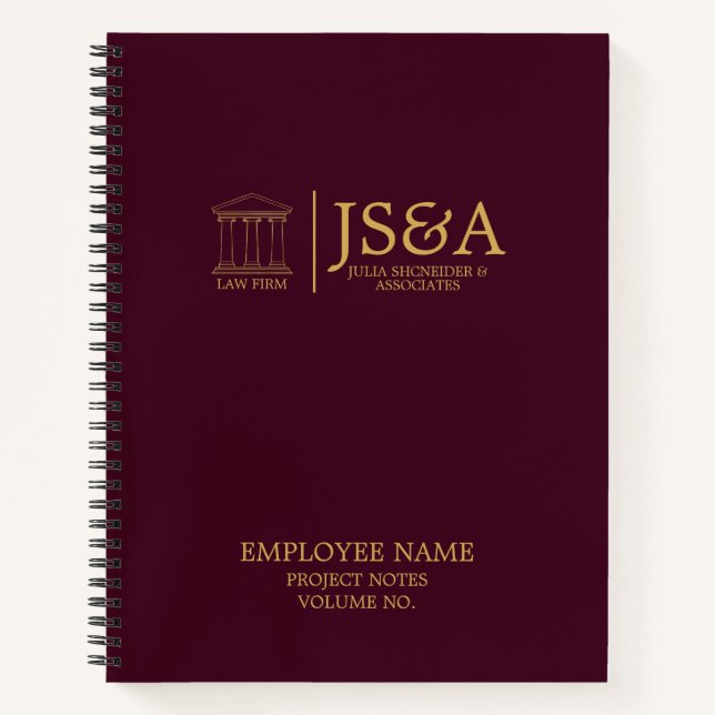 Burgundy Gold Justice Columns Law Firm Notizbuch (Vorderseite)