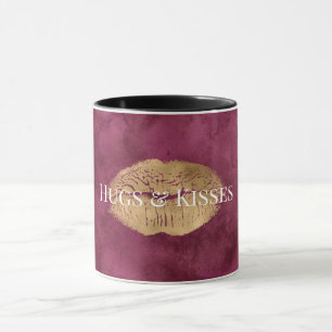 Burgundy Gold Kiss Lips Tasse