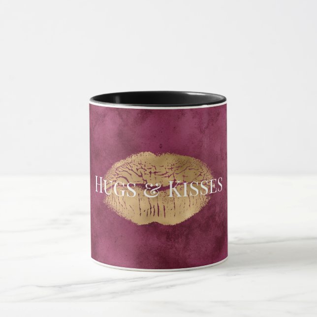 Burgundy Gold Kiss Lips Tasse (Zentrum)