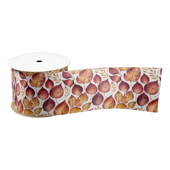 Burgundy & Gold Leaf Muster Satinband (Spule)