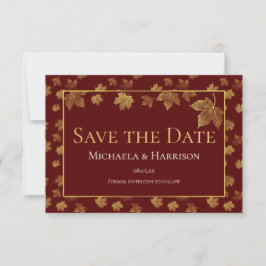 Burgundy & Gold Leaf Save the Date Karte