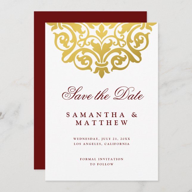Burgundy Gold Mandala Indian Wedding rettet das Da Save The Date (Vorne/Hinten)