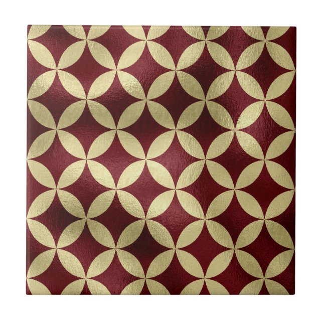 Burgundy Gold Metallic Peel Muster Fliese (Vorderseite)
