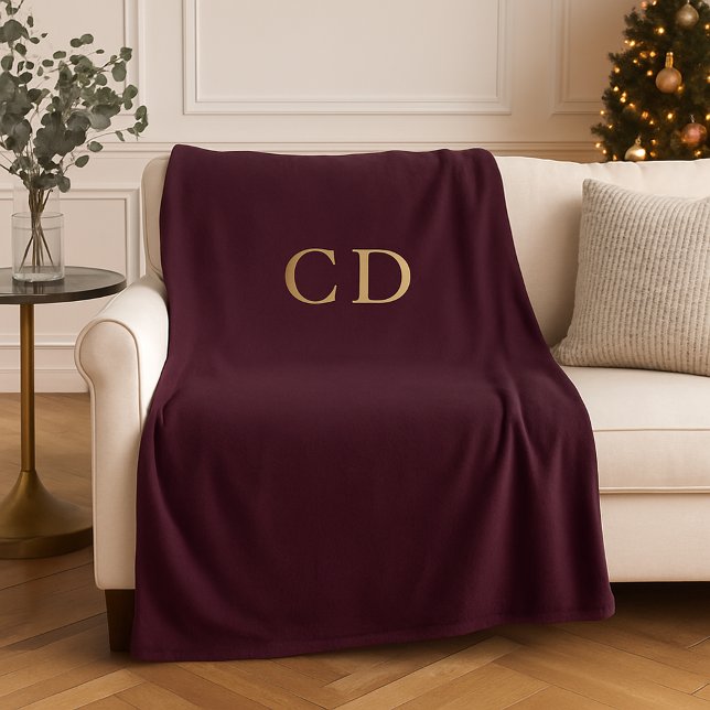 Burgundy Gold mit Monogramm Initialen Luxus Fleecedecke (Von Creator hochgeladen)