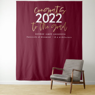burgundy gold modern script stylish graduation wandteppich