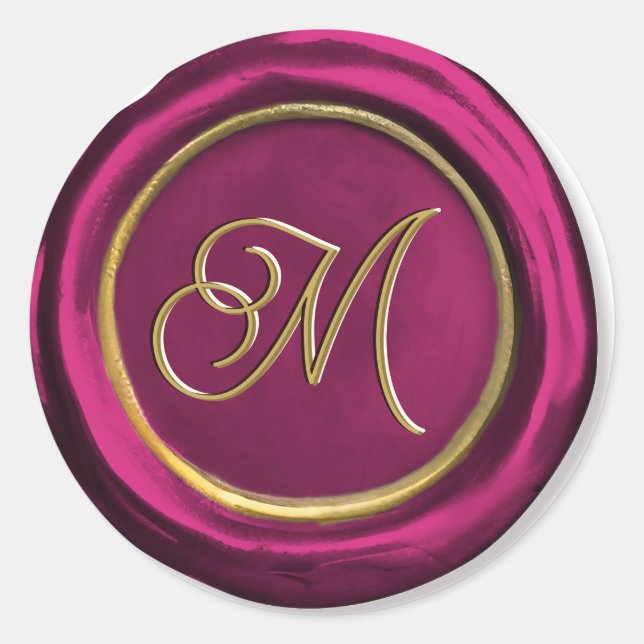 Burgundy & Gold Monogram Modern Wax Siegel Sticker (Vorderseite)