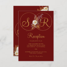 Burgundy Gold Monogram Name Initial Empfang Card