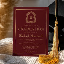 Burgundy Gold Monogram Wappen Graduation Party