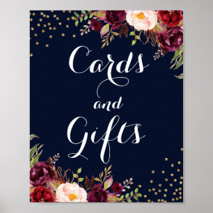Burgundy Gold Navy Blumenkarten und Geschenke Hoch Poster
