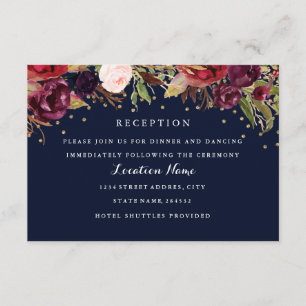 Burgundy Gold Navy Floral Wedding Card Begleitkarte
