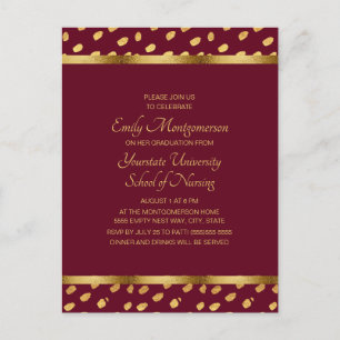 Burgundy Gold Nursing School Graduation Party Postkarte