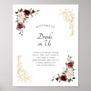 Burgundy Gold Open Bar Drinks auf unserem Hochzeit Poster
