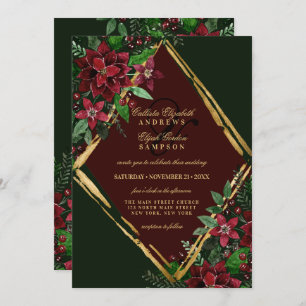 Burgundy Gold Poinsettia Floral Watercolor Wedding Einladung