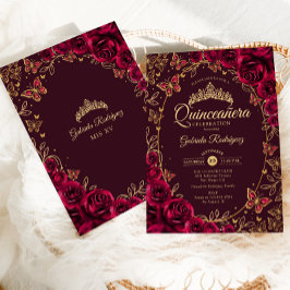 Burgundy Gold Quinceanera Einladung