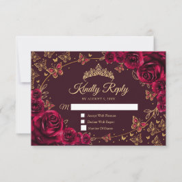 Burgundy Gold Quinceanera Reply RSVP Karte