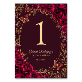 Burgundy Gold Quinceanera Tischnummer