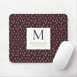 Burgundy Gold Raindrop Modern Trendy Monogram Mousepad