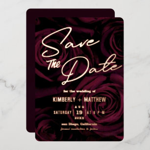 Burgundy Gold Save the Date Hochzeit Folieneinladung