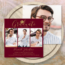 Burgundy Gold Script Graduate 4 Foto Abschluss Ankündigung