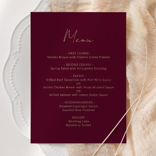 Burgundy Gold Script Wedding Menükarte