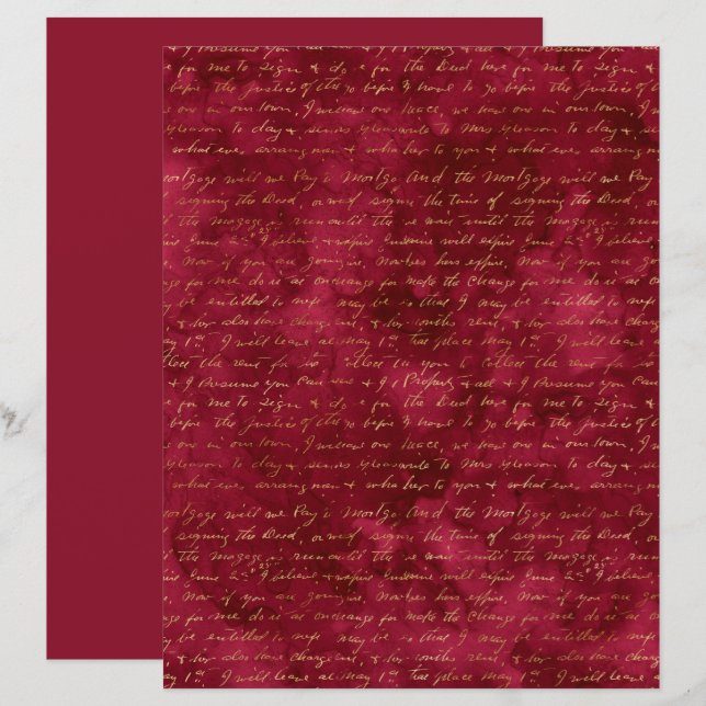 Burgundy Gold Script Writing Texture Scrapbook Pap (Vorne/Hinten)