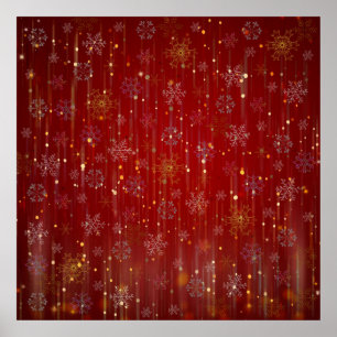 Burgundy Gold Sparkling Schneeflocken Poster