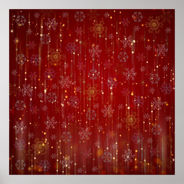Burgundy Gold Sparkling Schneeflocken Poster (Vorne)