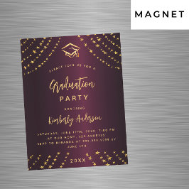 Burgundy Gold Stars Graduierungsparty moderner Lux Magneteinladung