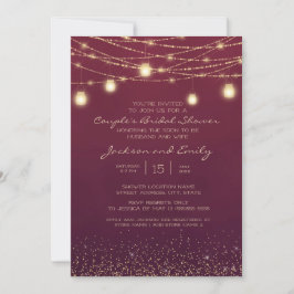 Burgundy Gold String Lights Couple's Bridal Einladung
