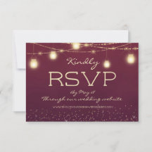 Burgundy Gold String Lights Lanterns Wedding RSVP