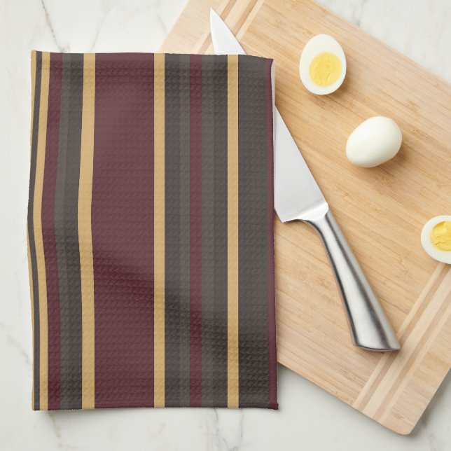 Burgundy Gold Stripes Geschirrtuch (Viertel Falte)