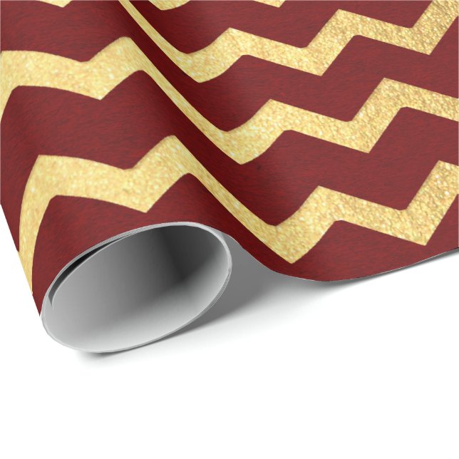 Burgundy Gold Stripes Lines Zig Zag Zickzack Geschenkpapier (Rolleneckpunkt)