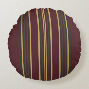 Burgundy Gold Stripes Rundes Kissen