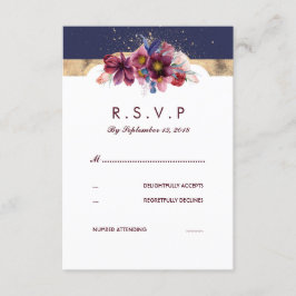 Burgundy Gold und Marsala Wedding RSVP Floral Karte