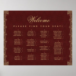 Burgundy Gold Vintage Alphabetisierungstabelle Poster