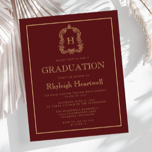 Burgundy Gold Wappen Graduation Party