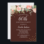 Burgundy Gold Watercolor Floral 60. Geburtstag Einladung<br><div class="desc">Hübscher Blumenladen zum Geburtstag im Kleinen Bayleigh Store!</div>