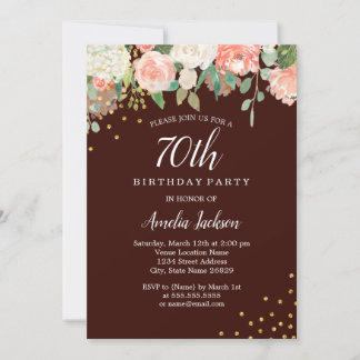 Burgundy Gold Watercolor Floral 70. Geburtstag Einladung