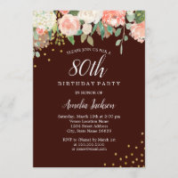 Burgundy Gold Watercolor Floral 80. Geburtstag