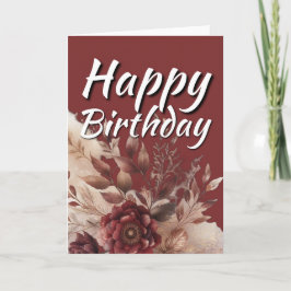 Burgundy Gold Watercolor Floral Happy Birthday Karte
