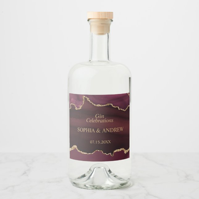 Burgundy Gold Wedding Liquor Flasche Label Alkoholflaschenetikett (Vorderseite)