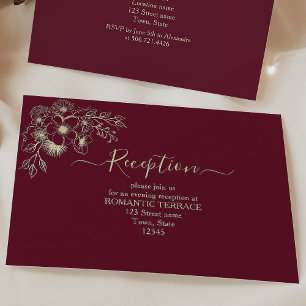 Burgundy Gold Wedding Reception Info Card Begleitkarte