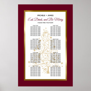 Burgundy Gold Winter Hochzeitstabelle Poster