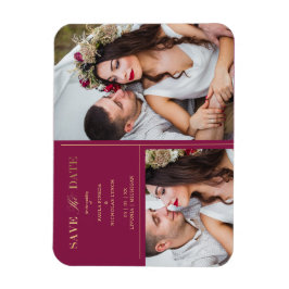 Burgundy Golden 2 Minimalist Wedding Date Magnet