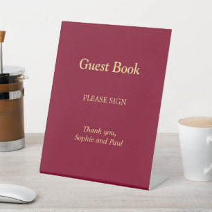 Burgundy Golden Beige Gästebuch-Schild Sockelschild