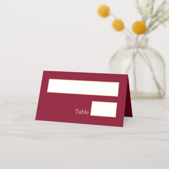 Burgundy Golden Beige Hochzeit geklappte Platzkart Platzkarte (Vorderseite)