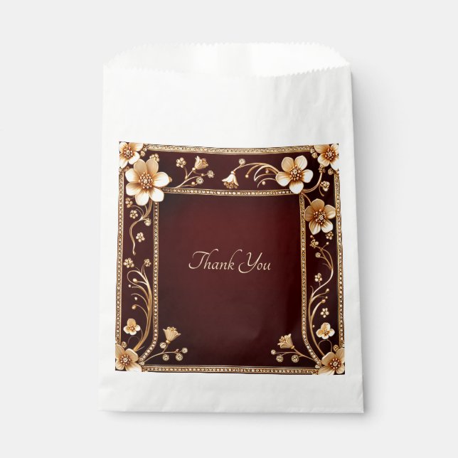 Burgundy Golden Blume bevorzugen Tasche Geschenktütchen (Vorderseite)