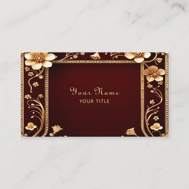 Burgundy Golden Blume Business Card Visitenkarte (Vorderseite)