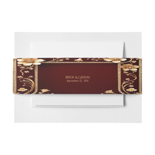 Burgundy Golden Blume Einladungsbanderole (Vorderseite Beispiel)